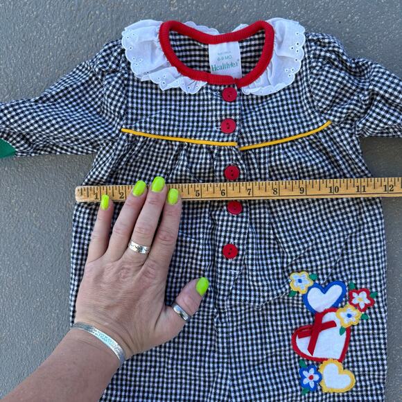 VTG 90s HealthTex Black White Check Primary Color Clown Hearts One Piece 6-9 MO - Picture 9 of 9